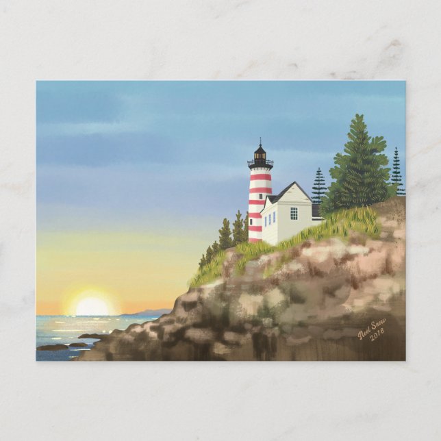 Lighthouse and Sunset  Postcard (Front)