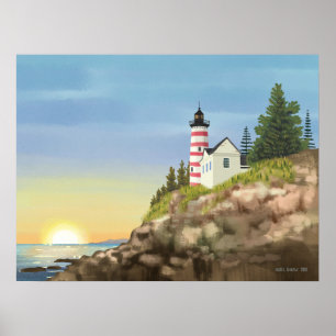 Lighthouse and Sunset  Poster