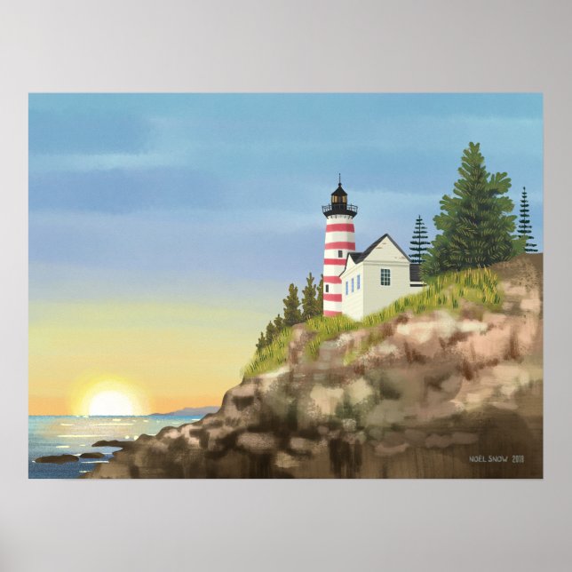 Lighthouse and Sunset  Poster (Front)
