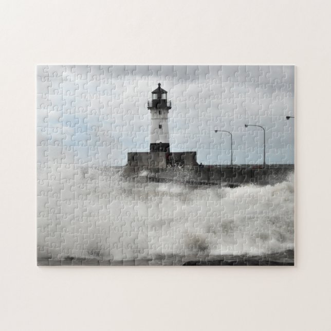 Lighthouse and Waves Duluth Minnesota Jigsaw Puzzle (Horizontal)