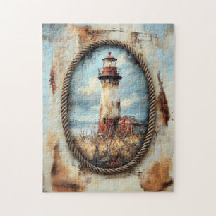 Lighthouse Art with Rope Border Jigsaw Puzzle
