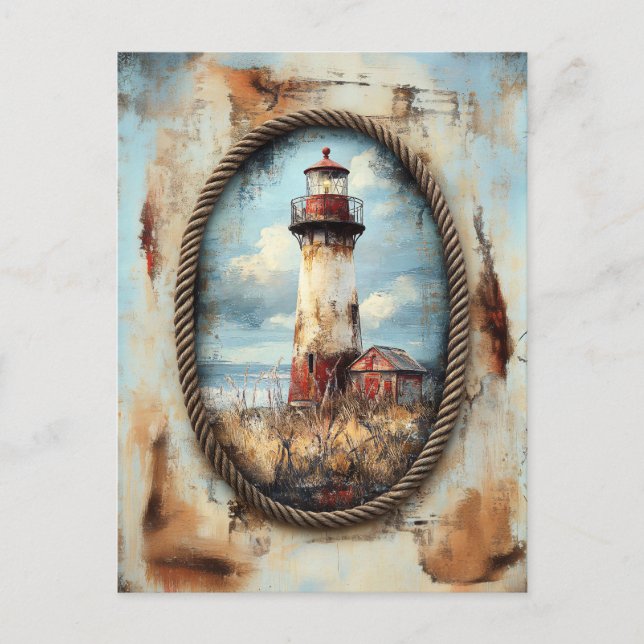 Lighthouse Art with Rope Border Postcard (Front)