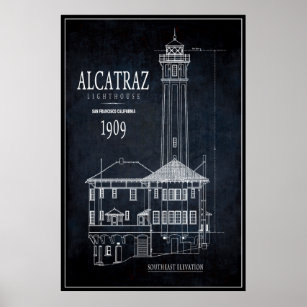 LIGHTHOUSE at ALCATRAZ BLUEPRINT 1909 Poster