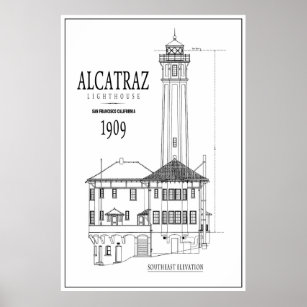 LIGHTHOUSE at ALCATRAZ ISLAND ARCHITECTURE DRAWING Poster