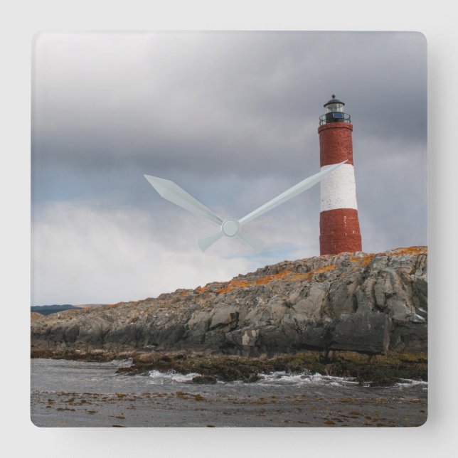 Lighthouse At Beagle Channel Square Wall Clock (Front)