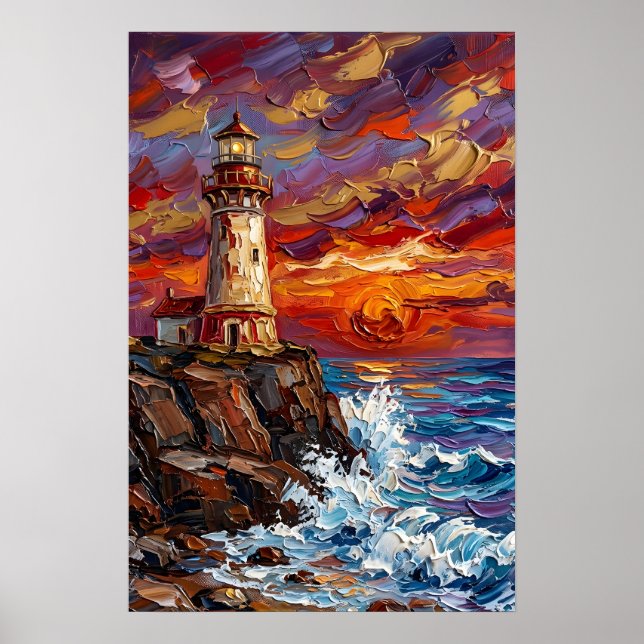 Lighthouse at Dramatic Sunset Poster (Front)
