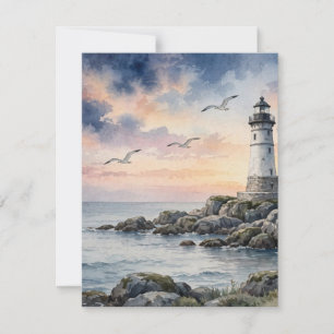 Lighthouse at Dusk — Coastal Note Card