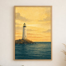 Lighthouse at First Light Watercolour Poster