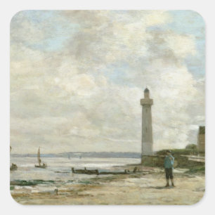 Lighthouse at Honfleur, 1864-66 (oil on panel) Square Sticker