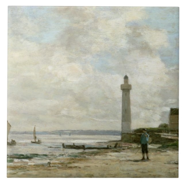 Lighthouse at Honfleur, 1864-66 (oil on panel) Tile (Front)