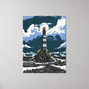 Lighthouse At Night Canvas Print