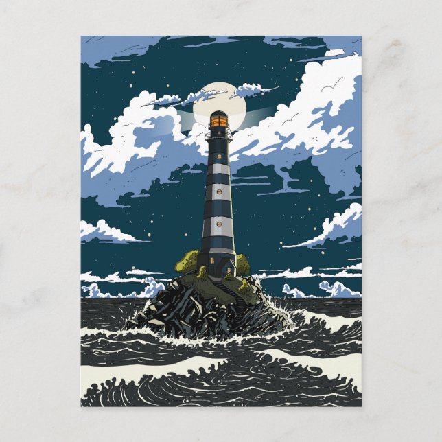 Lighthouse At Night Invitation Postcard (Front)