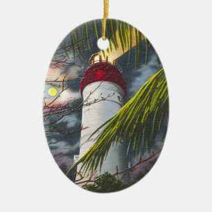 Lighthouse at night Key West, Florida Ceramic Tree Decoration