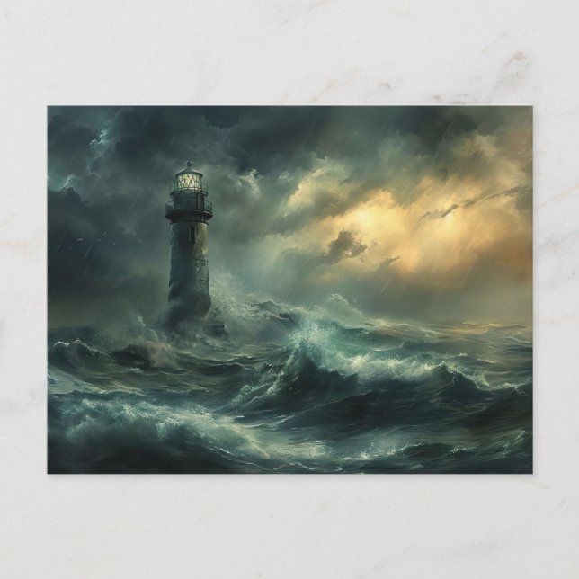 lighthouse at night storm maritime landscape postcard (Front)