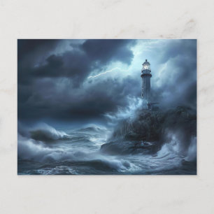 lighthouse at night storm maritime landscape postcard