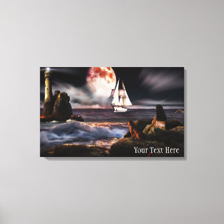 Lighthouse at Night with Giant Moon Canvas Print