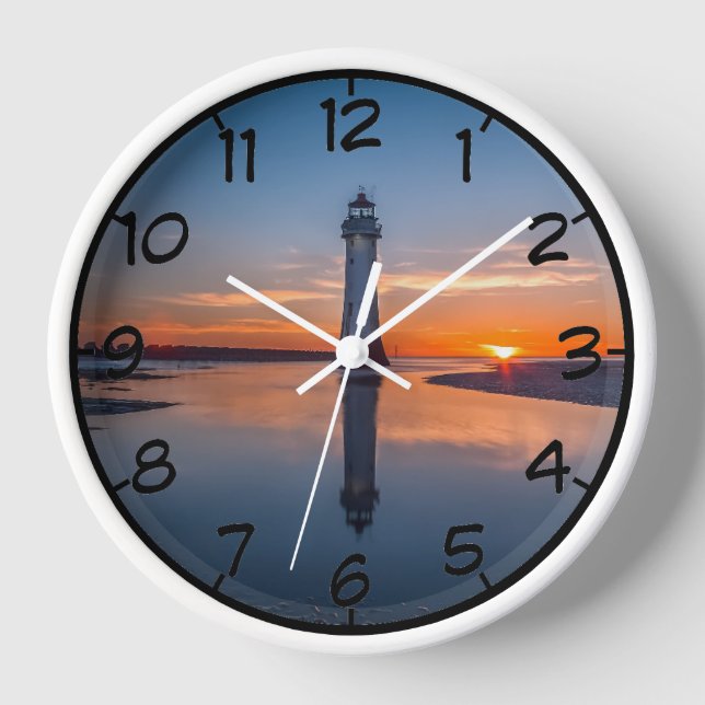 Lighthouse At Sunrise Wall Clock (Front)