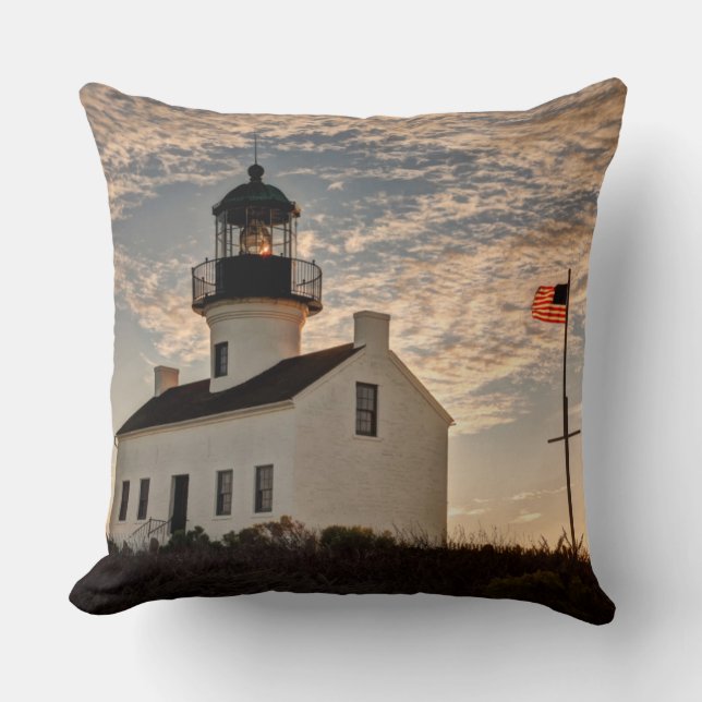 Lighthouse at sunset, California Cushion (Front)