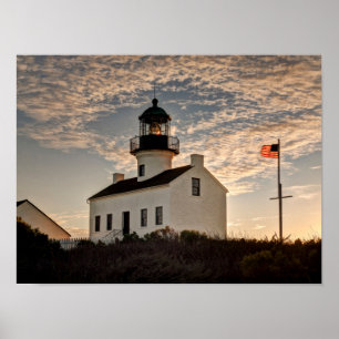 Lighthouse at sunset, California Poster