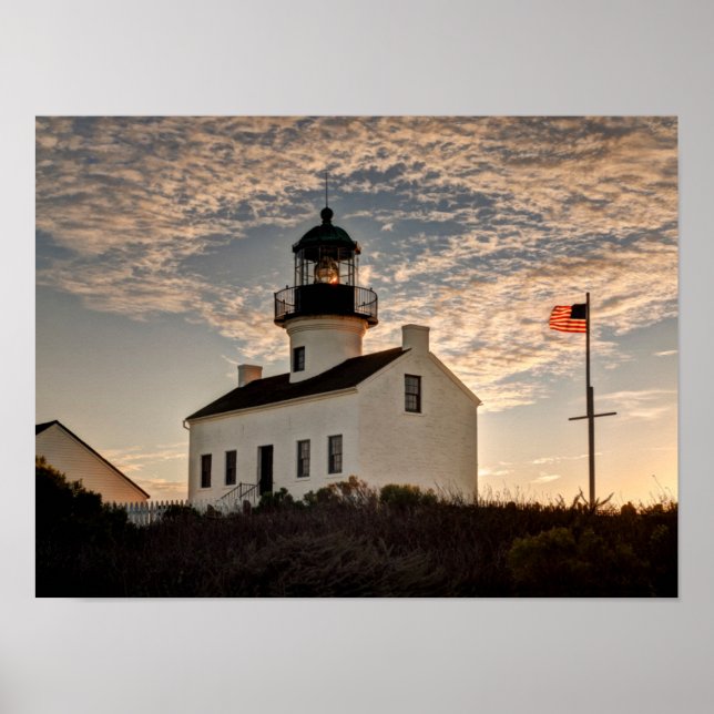 Lighthouse at sunset, California Poster (Front)