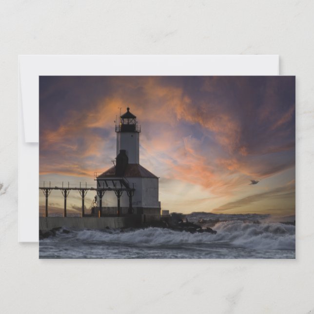 Lighthouse At Sunset - Flat Greeting Card (Front)
