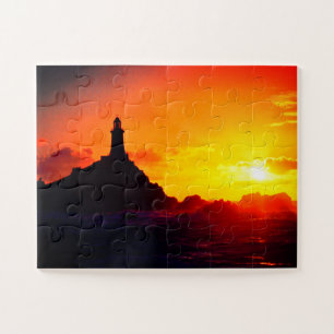 Lighthouse at sunset in Jersey Jigsaw Puzzle