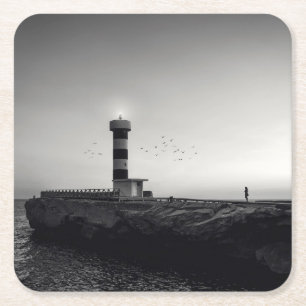Lighthouse at Sunset Square Paper Coaster