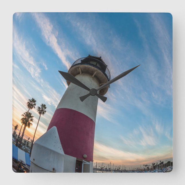 Lighthouse at the Oceanside Harbour Square Wall Clock (Front)