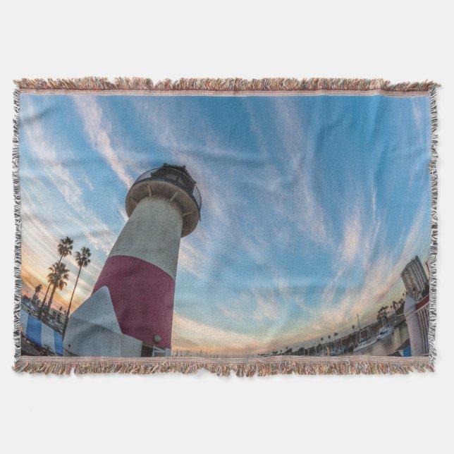 Lighthouse at the Oceanside Harbour Throw Blanket (Front)