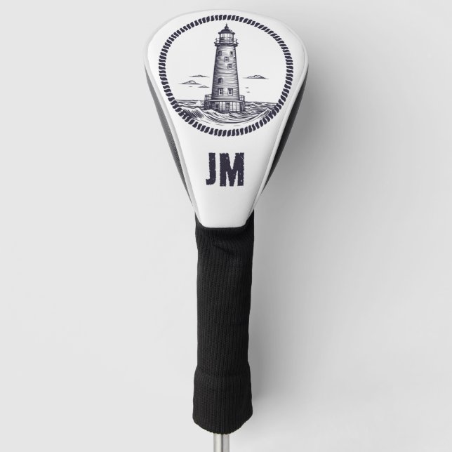Lighthouse at the sea in round rope frame golf head cover (Front)