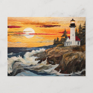lighthouse at the sea Quilt Style Postcard
