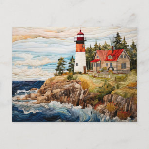 lighthouse at the sea Quilt Style Postcard