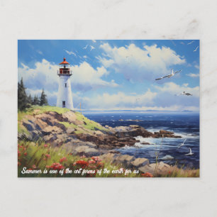 Lighthouse Beach And Bird Postcard