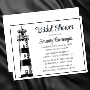 Lighthouse Beach Black Nautical Bridal Shower Invitation