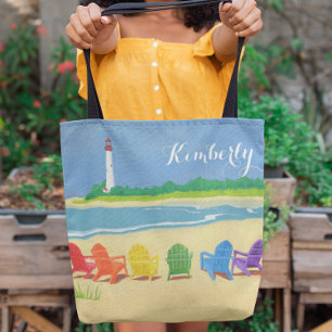 Lighthouse Beach Chairs Personalised Tote Bag