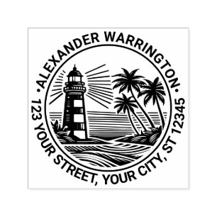 Lighthouse Beach Palm Trees Name Ret Address Self-inking Stamp