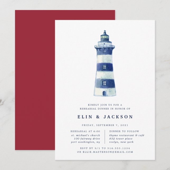 Lighthouse Beach | Rehearsal Dinner Invitation (Front/Back)
