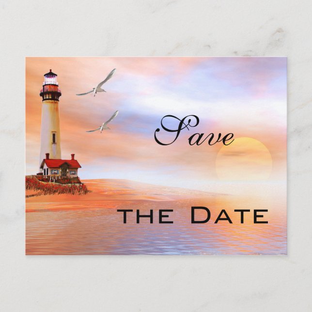 Lighthouse Beach Save the Date Postcard (Front)