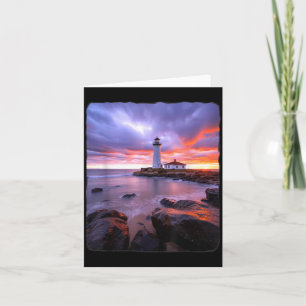Lighthouse Beach Scene Coastal Ocean Scape sea Art Card