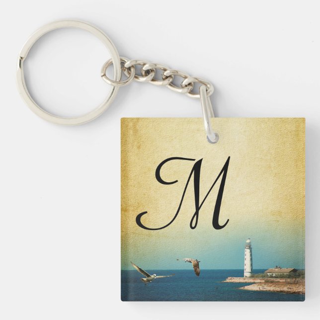 Lighthouse Beach Scene Key Chain (Front)