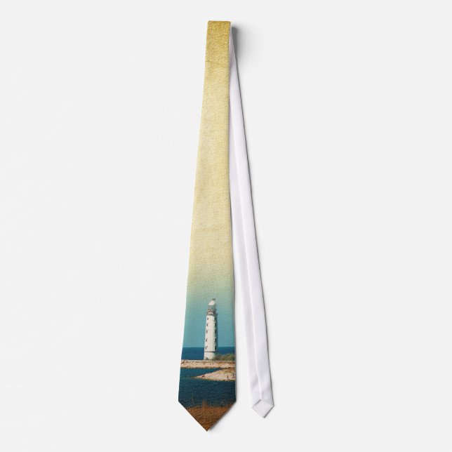 Lighthouse Beach Scene Mens Tie (Front)