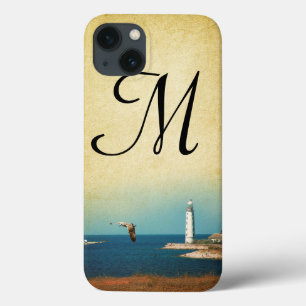 Lighthouse Beach Scene Monogram IPAD Case