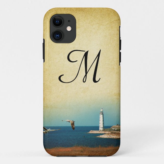 Lighthouse Beach Scene Monogram IPHONE 5 Case (Back)