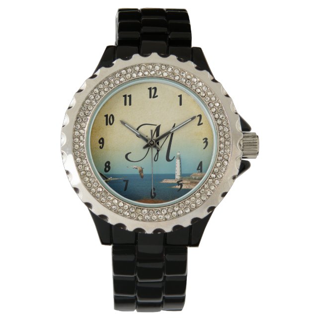 Lighthouse Beach Scene Wrist Watch (Front)