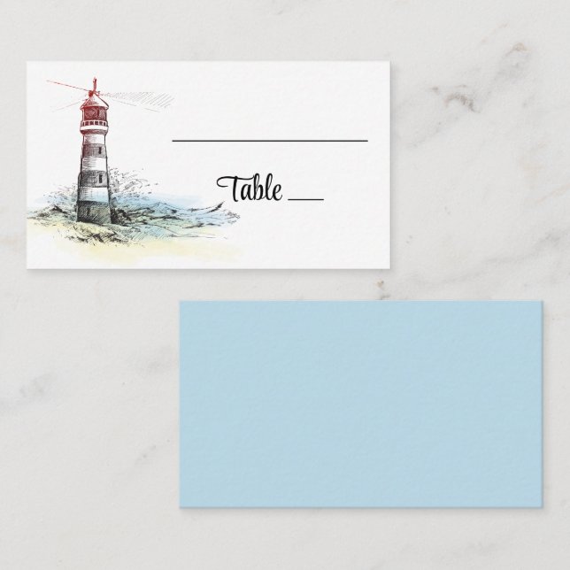 Lighthouse Beach Summer Blue Nautical Wedding  Place Card (Front/Back)