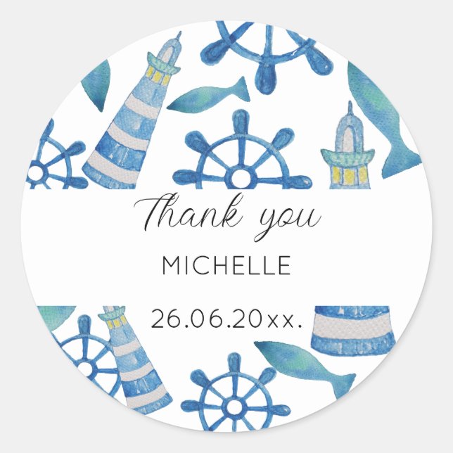 Lighthouse Beach Watercolor Hand-painted Classic Round Sticker (Front)