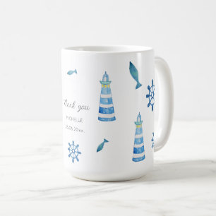 Lighthouse Beach Watercolor Hand-painted Coffee Mug