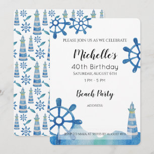 Lighthouse Beach Watercolor Hand-painted Invitatio Invitation