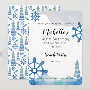 Lighthouse Beach Watercolor Hand-painted Invitatio Invitation