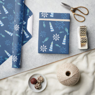 Lighthouse Beach Watercolor Hand-painted Outdoor P Wrapping Paper